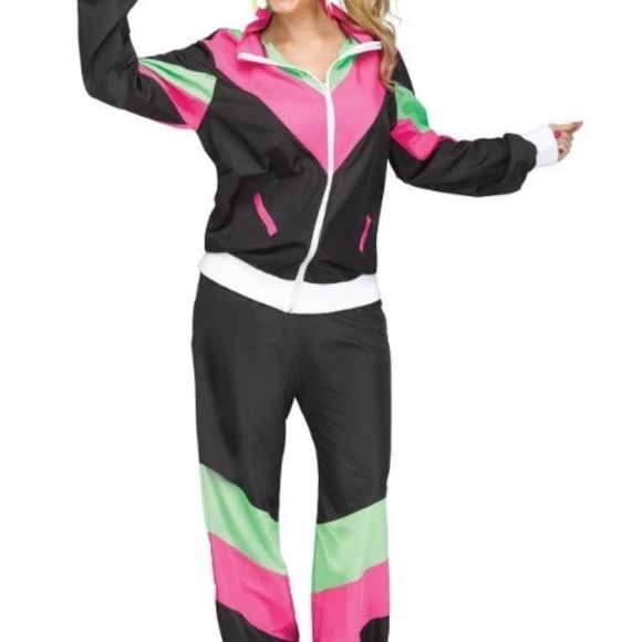 Women’s Sm/Md 2-8 Tracksuit Costume Windbreaker 80’s Neon Jacket Pants Set - Picture 2 of 12